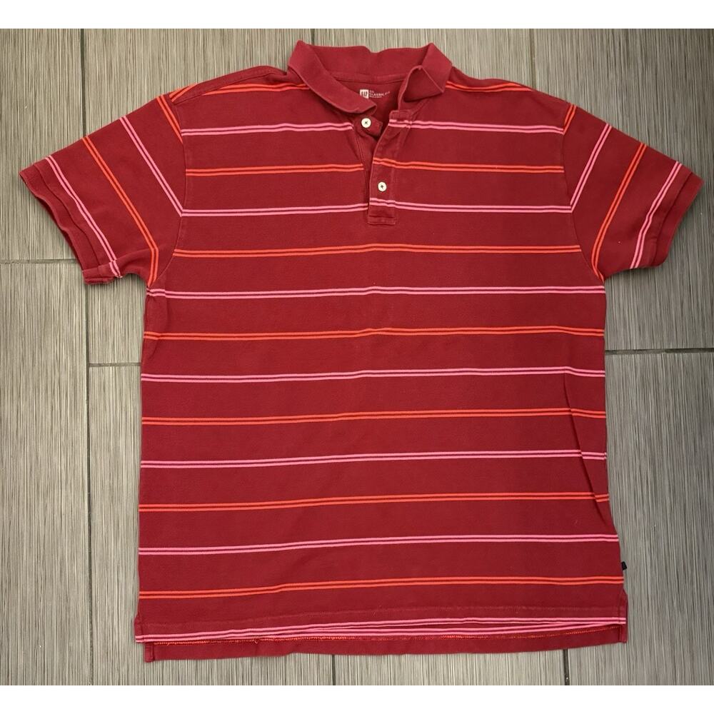 Vintage Gap Striped Burgundy Pique Polo Shirt Size XXL Preppy